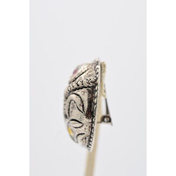 Vintage Chunky Clip On Earrings Crystal Antiqued Round Mod Dep Signed 1980s A21 - Picture 11 of 12